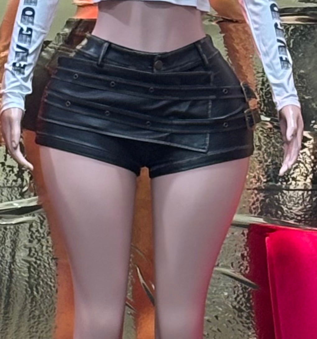 Distressed leather shorts