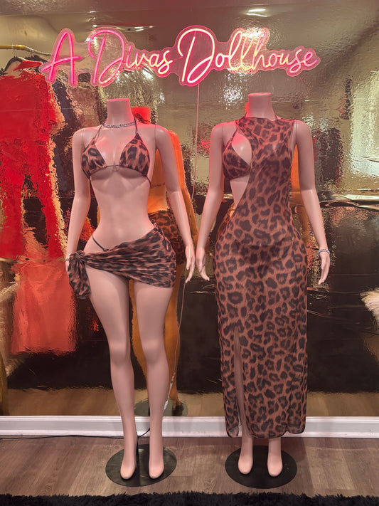 Leopard 3pc Dress Swimsuit