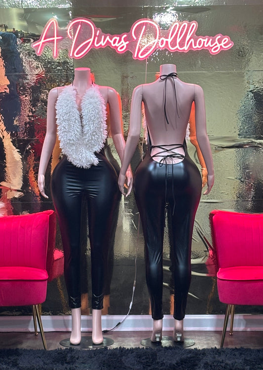 Backless Fur Jumpsuit