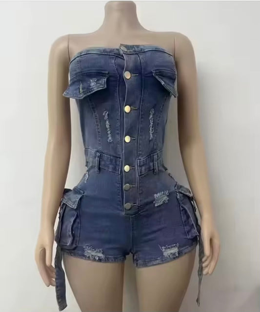 Halter Denim Jumpsuit