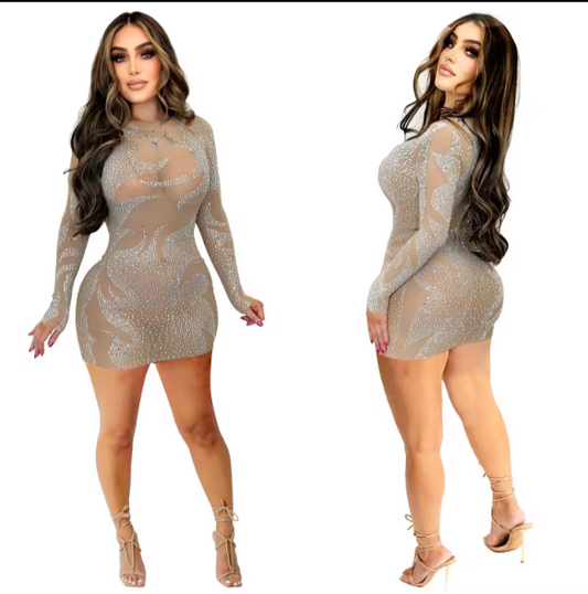 On the Town Mesh Rhinestone Dress