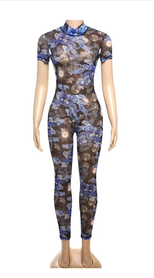 The Body Mesh Jumpsuit Blue