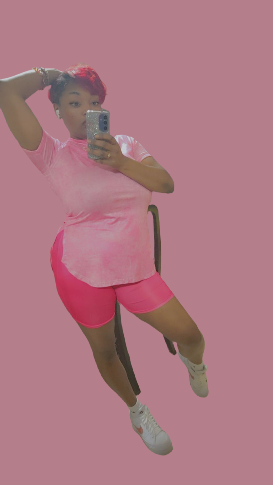 Two tone pink biker-shorts set